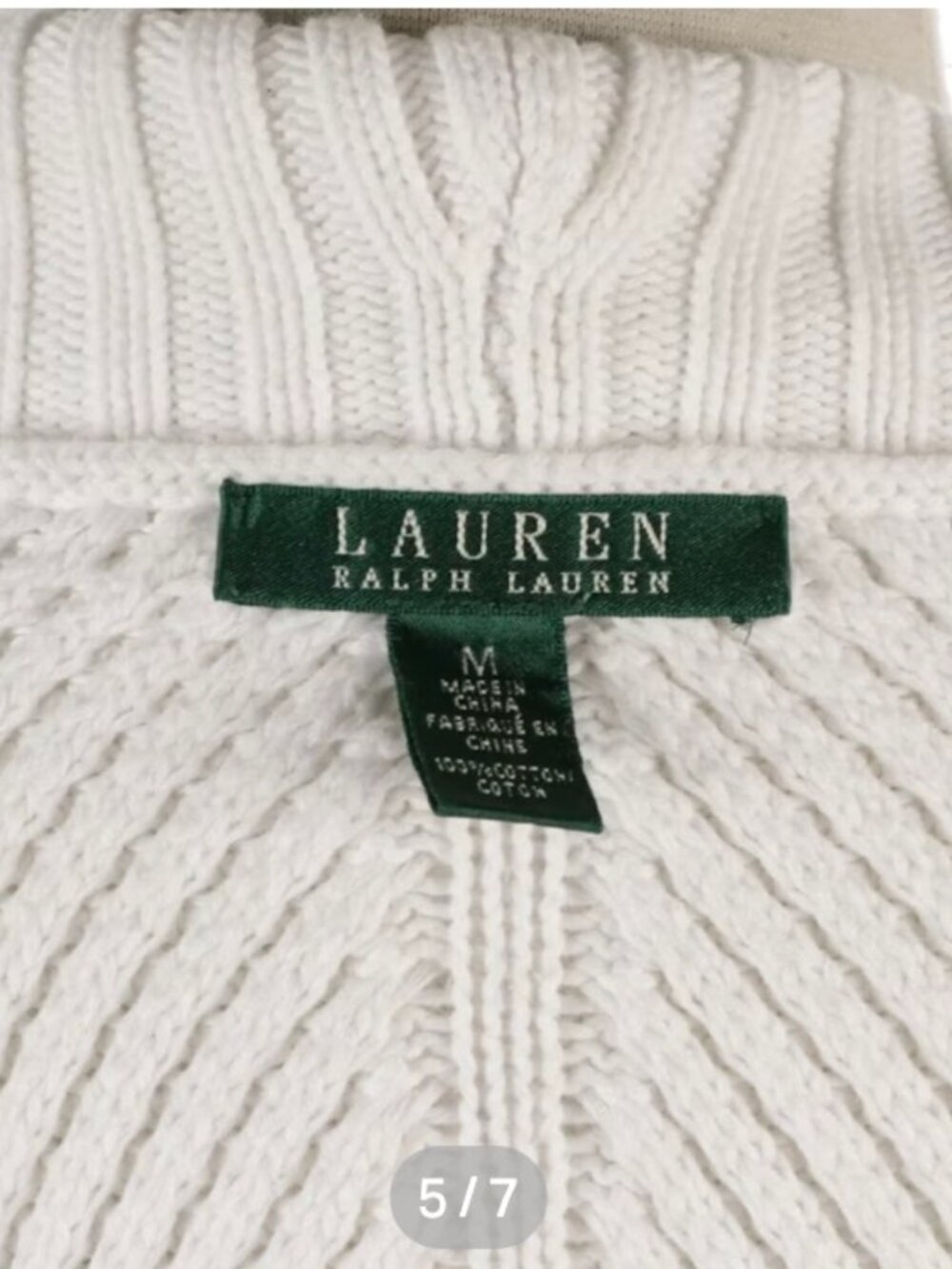 Lauren Ralph Lauren White Knit Cotton Shawl Collar Cardigan - Picture 6 of 7